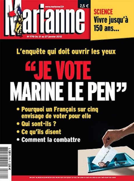 « Une » de Marianne de janvier 2012 : « Je vote Marine Le Pen »