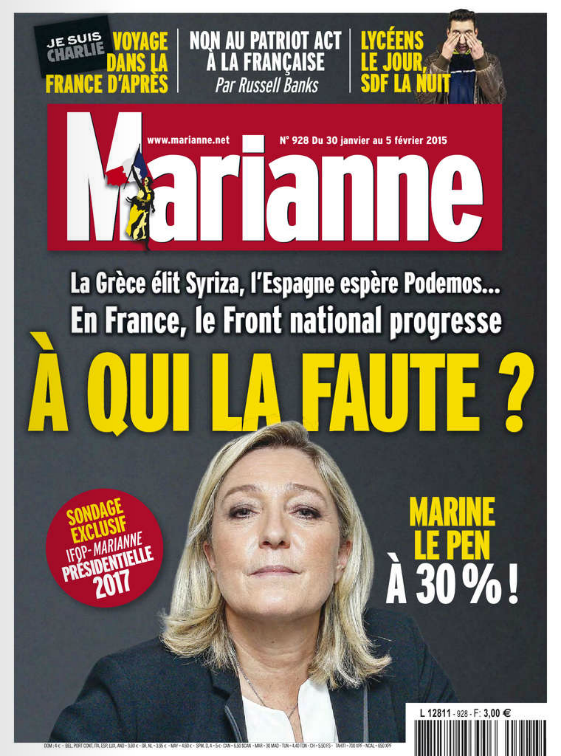 « Une » de Marianne de janvier 2015 : « À qui la faute ? »