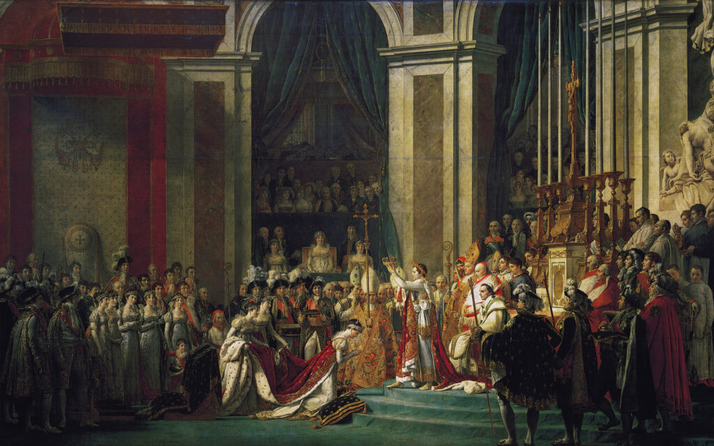 Le sacre de Napoléon - On voit, en plein milieu, sa mère... qui pourtant n'était pas là - Peinture de Jacques-Louis David